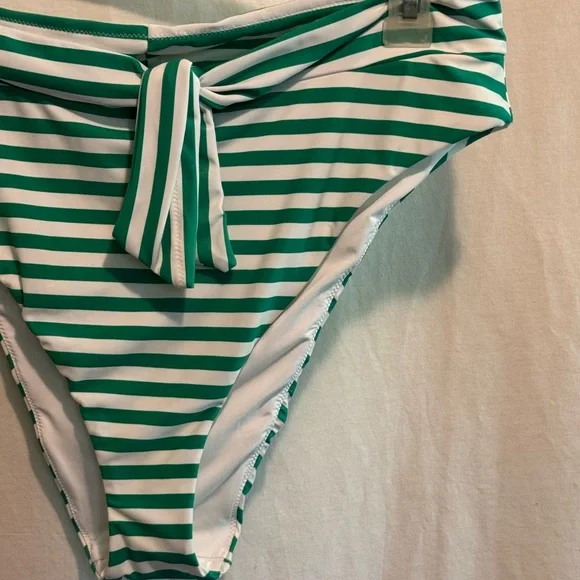 AA-587 Aerie NWT‎ High Cut Cheeky Green & White Stripe Bikini Bottoms Size XL - Picture 3 of 12